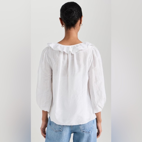 AYR Frill Seeker White Cotton Ruffle Scoop Neck Blouse - Small - Picture 4 of 10
